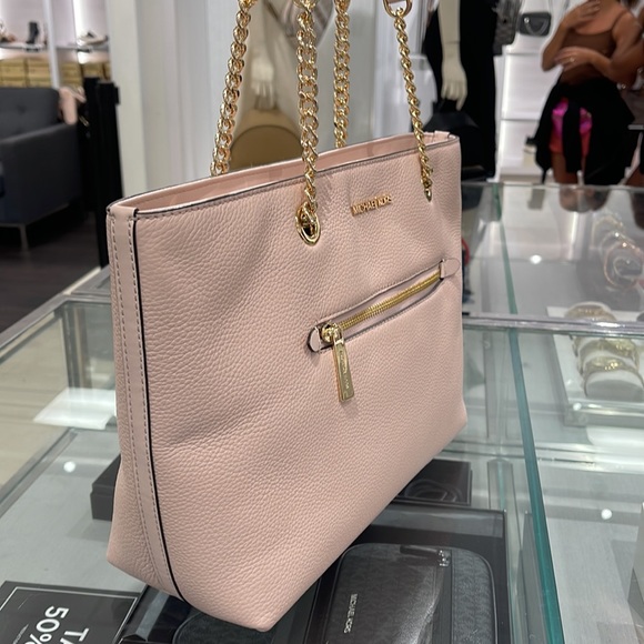MICHAEL KORS Jet Set Medium Front Zip Pebbled Leather Chain Tote 
Powder Blush - Picture 5 of 16
